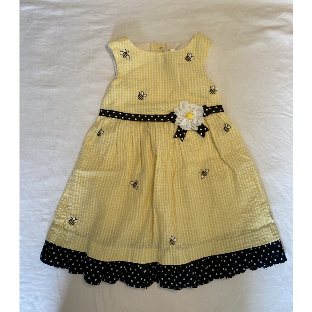 4T Counting Daisies girl clothes - 1 piece dress | yellow, bee, and flower theme
